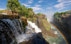 nature, waterfall, rainbow