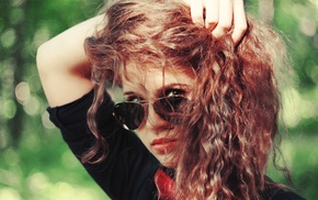 red hair, girl, background, girls, glasses