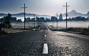 stunner, road, mist, mountain, town