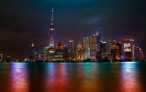 cities, light, high-rise buildings, night, China