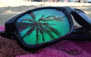 glasses, palm, stunner, reflection, beach