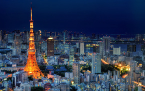 skyscrapers, lighting, Japan, tower, sky