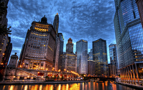 evening, sky, cities, USA, Chicago