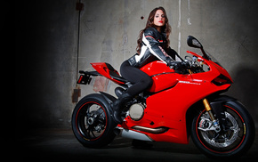 girl, red, bike, cars