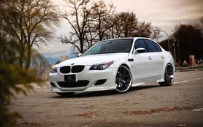 autumn, BMW, cars, white