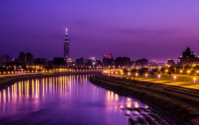 tower, city, China, night, cities