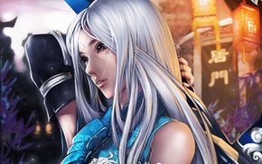 white hair, girl, sword, anime, art