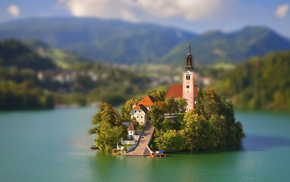 lake, church, castle, nature