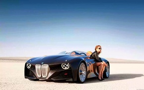 girl, sky, cars