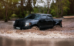 Ford, forest, cars, black