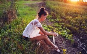 girls, greenery, nature, girl, sunset