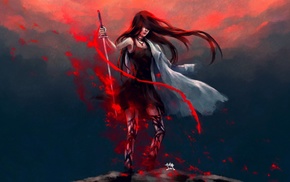 long hair, artwork, sword, NanFe