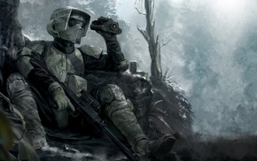 scouts, stormtrooper, war, Star Wars, video games, forest