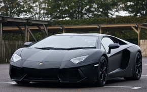 black, Lamborghini, aventador, cars