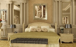 design, room, bed, pillows, interior