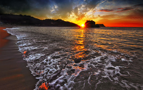 sunset, sea, sand, nature