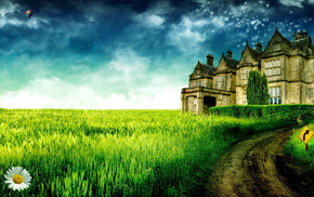 castle, sky, landscape, grass, stunner