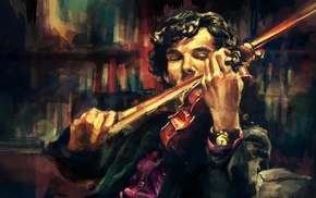 Sherlock Holmes, violin, Benedict Cumberbatch, anime, alicexz, artwork
