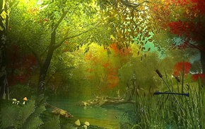 autumn, landscape, trees, 3D