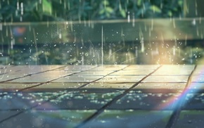 summer, sunlight, rain, pavements, Makoto Shinkai, rainbows