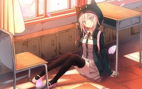 anime girls, Danganronpa, knee, highs, classroom