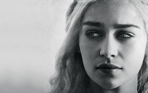 Game of Thrones, Daenerys Targaryen, monochrome, face, Emilia Clarke