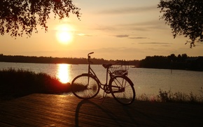 bicycle, Sun, evening, summer, sunset