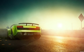 Lamborghini, sunset, car, green cars