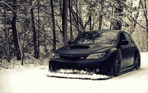 snow, black, WRX STI, car, Subaru Impreza