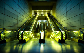 escalator, lights, urban exploration
