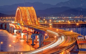 bridge, night, cityscape, city