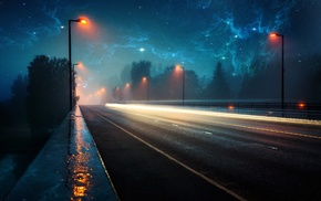 evening, nebula, lighter, space, road, rain