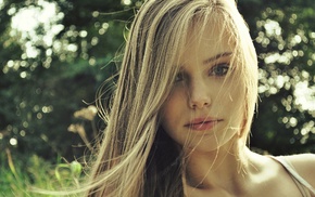 long hair, blonde, face, wind, girl