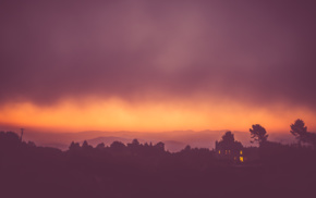 mist, sunset, landscape