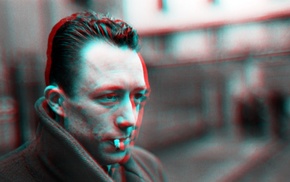 anaglyph 3D, Albert Camus, cigarettes, writers, men