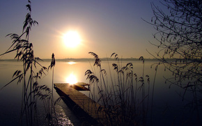 sunset, Sun, evening, nature, lake