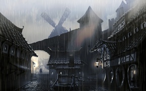 village, rain