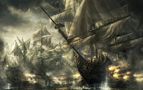 old ship, Battleship, sea