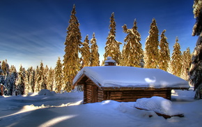 house, winter, sky, trees