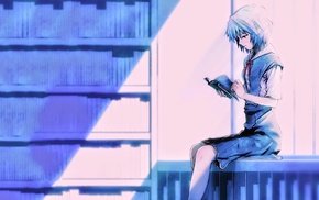 school uniform, Ayanami Rei, blue hair, Neon Genesis Evangelion, anime