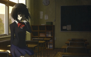 anime girls, eyepatches, Another, Misaki Mei, classroom, school uniform