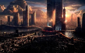 artwork, fantasy art, futuristic, concept art, city