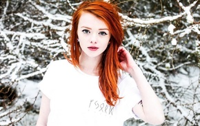 redhead, girl outdoors, girl, snow