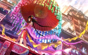 China, traditional clothing, original characters, butterfly, city, anime