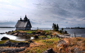 bridge, nature, house, landscape, bay