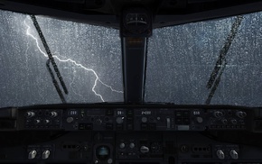 lightning, 737, water on glass, rain, Boeing, airplane