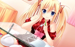 Sawatari Saki, ribbon, anime, blonde, blue eyes, Mecha