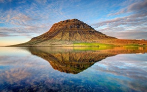 mountain, Kirkjufell, lake, Iceland, landscape