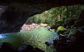 nature, cave, river