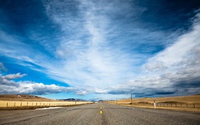 road, landscape, clouds
